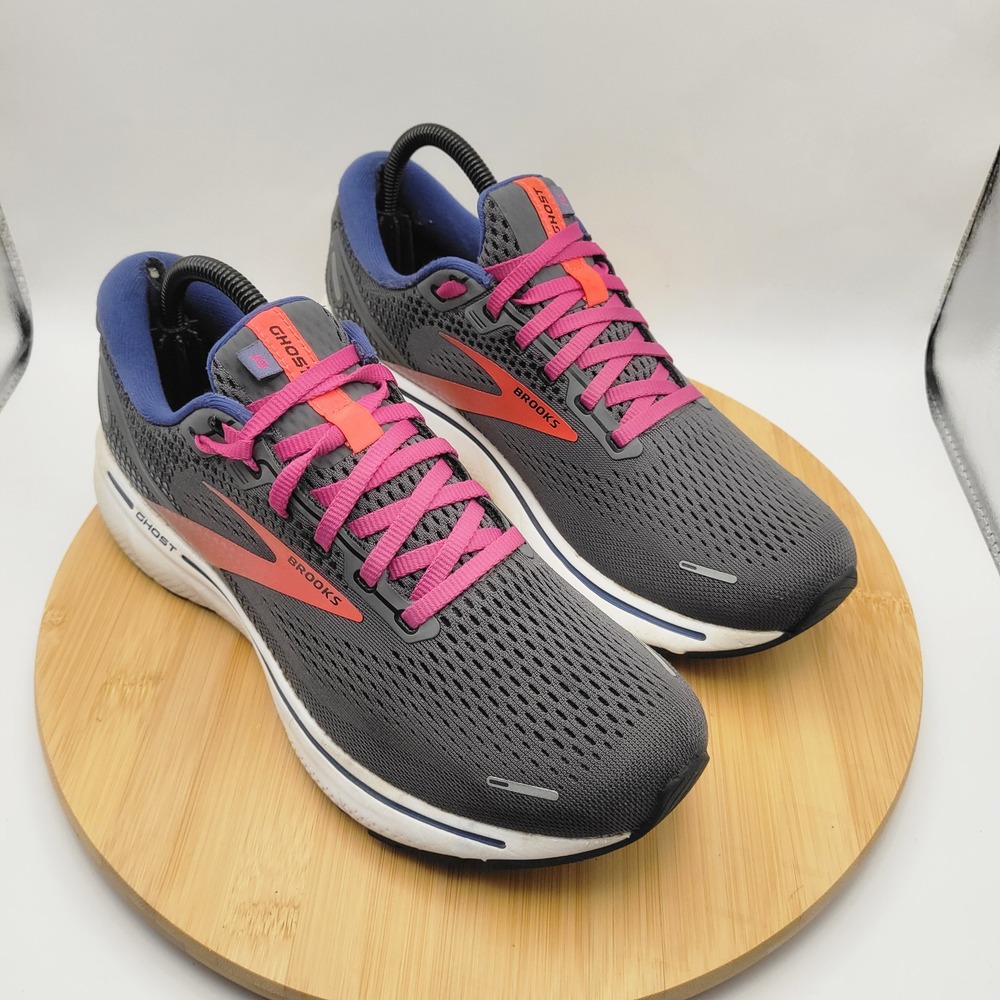 Brooks Ghost 14 Womens Running Shoes Grey Pink Orange 1203561B058 Size 10